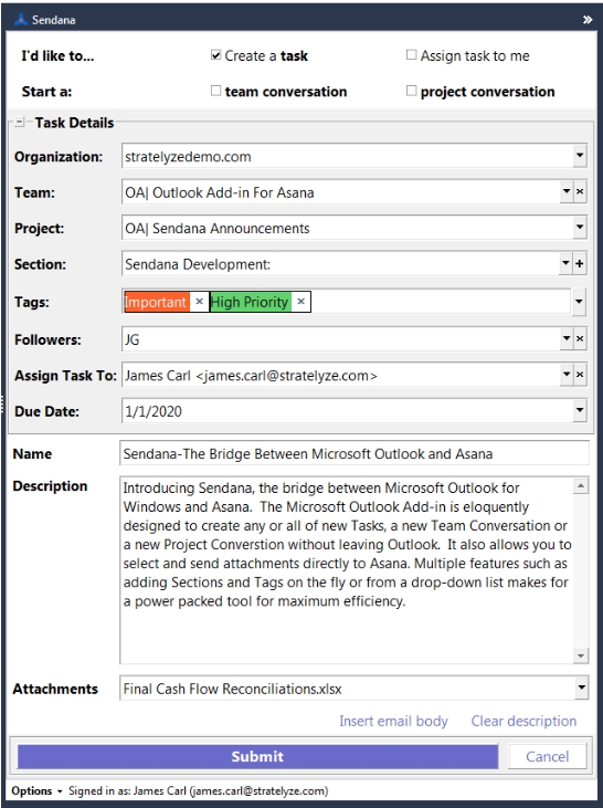 Sendana Outlook Add-in